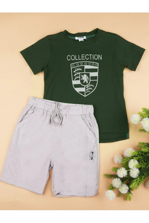 طقم شورت بخصر مطاطي مع تيشيرت بياقة ضيقة