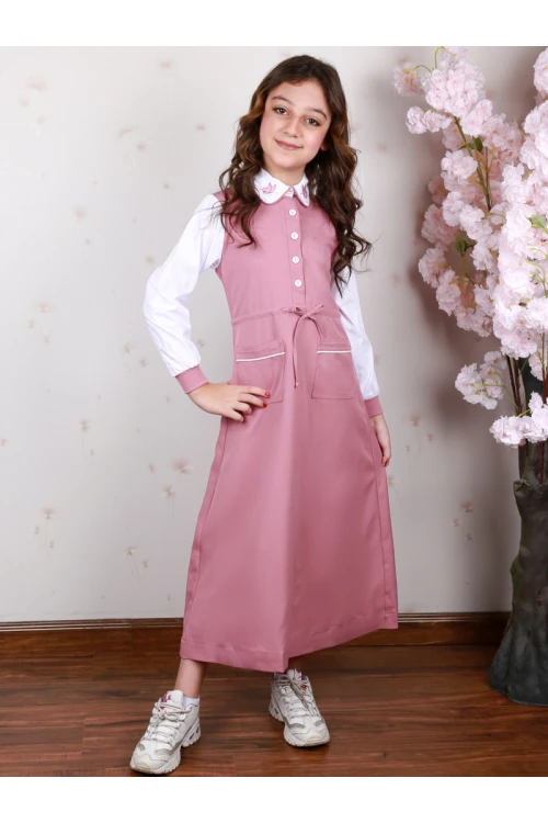 مريول مع قميص بحزام خصر ربط و جيوب أمامية