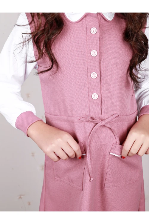 مريول مع قميص بحزام خصر ربط و جيوب أمامية