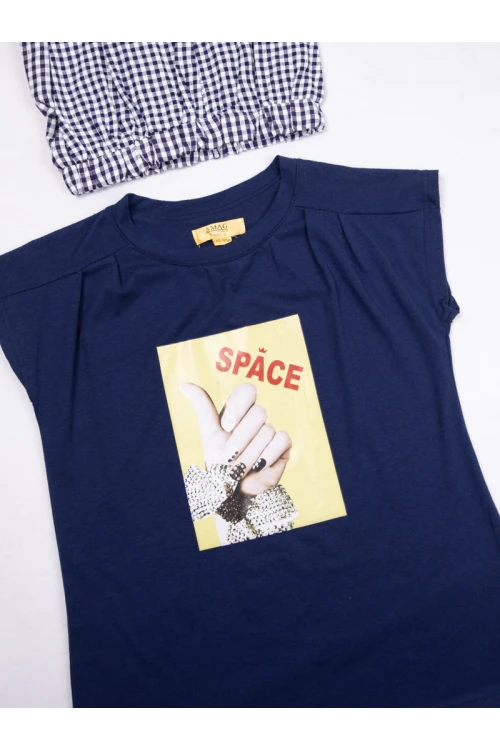 بيجاما بنطلون كاروهات مع تيشيرت بأكمام قصيرة