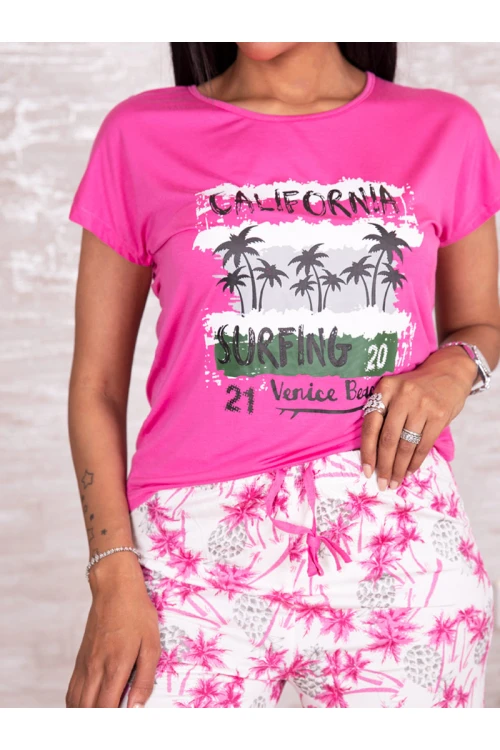 بيجاما بنطلون بطبعات شجر مع تيشيرت بأكمام قصيرة