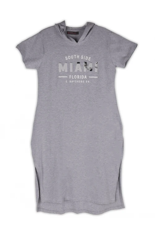 قميص نسائي قصير بفتحات جانبية مع قبعة