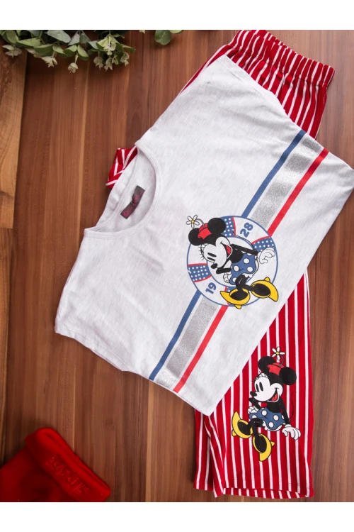 بيجاما بنطلون مقلم مع تيشيرت بطبعات ميكي ماوس