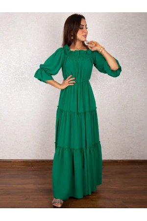 فستان طويل بطبقات و خصر مطاطي