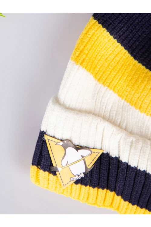 قبعة شتوية مخططة مزينة بالفرو