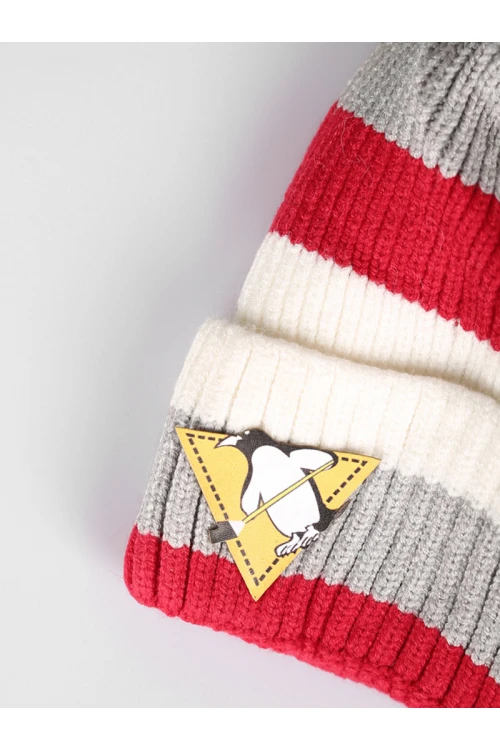 قبعة شتوية مخططة مزينة بالفرو