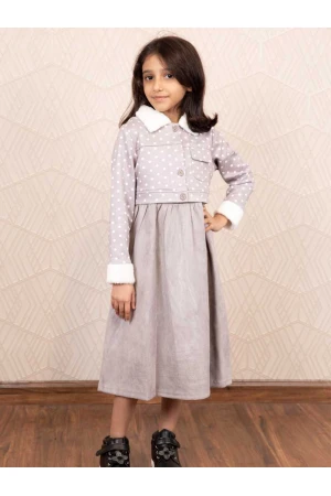 فستان شتوي مخمل بطبعات منقطة