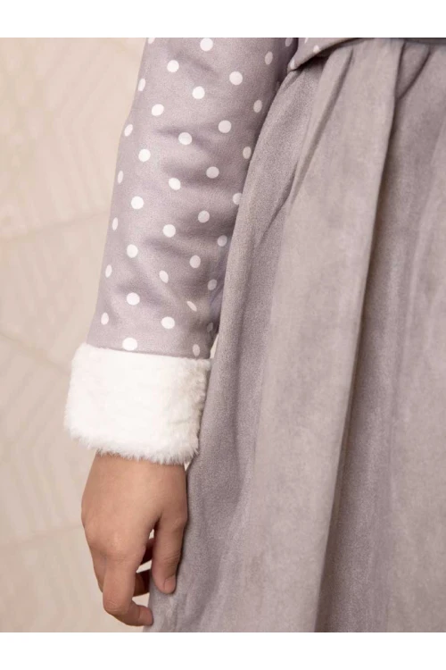 فستان شتوي مخمل بطبعات منقطة