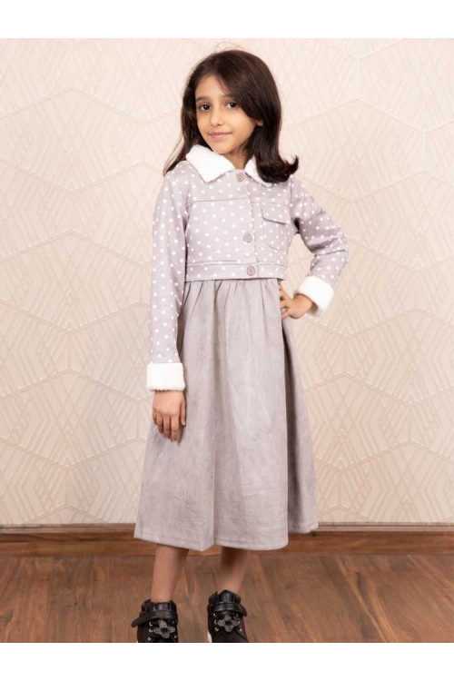 فستان شتوي مخمل بطبعات منقطة