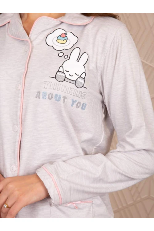 بيجاما شتوي بنطلون مخطط مع بلوزة بأزرار إغلاق