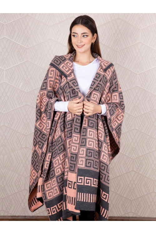 شال شتوي مزين بطبعات مع قبعة