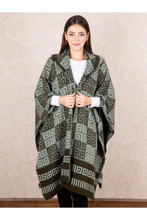 شال شتوي مزين بطبعات مع قبعة