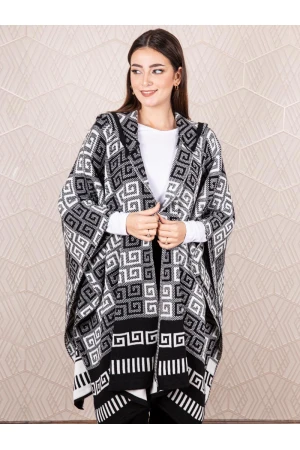 شال شتوي مزين بطبعات مع قبعة