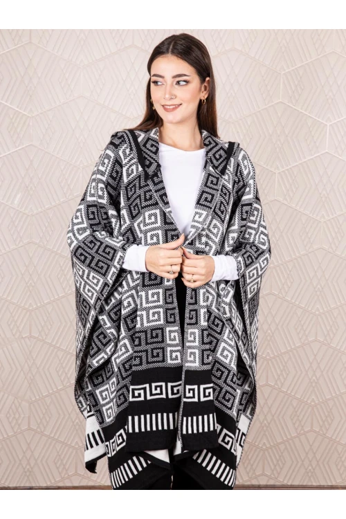 شال شتوي مزين بطبعات مع قبعة