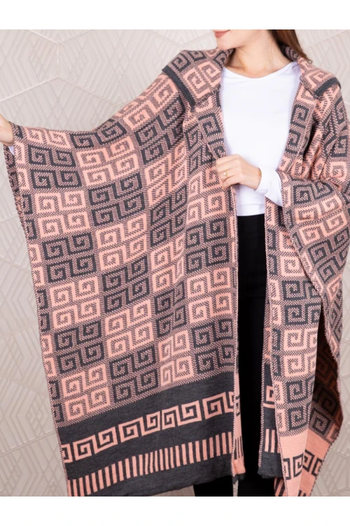 شال شتوي مزين بطبعات مع قبعة