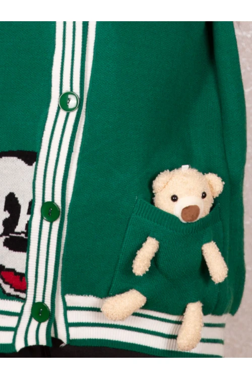 جاكيت شتوي مزين بتفاصيل دب و أزرار إغلاق