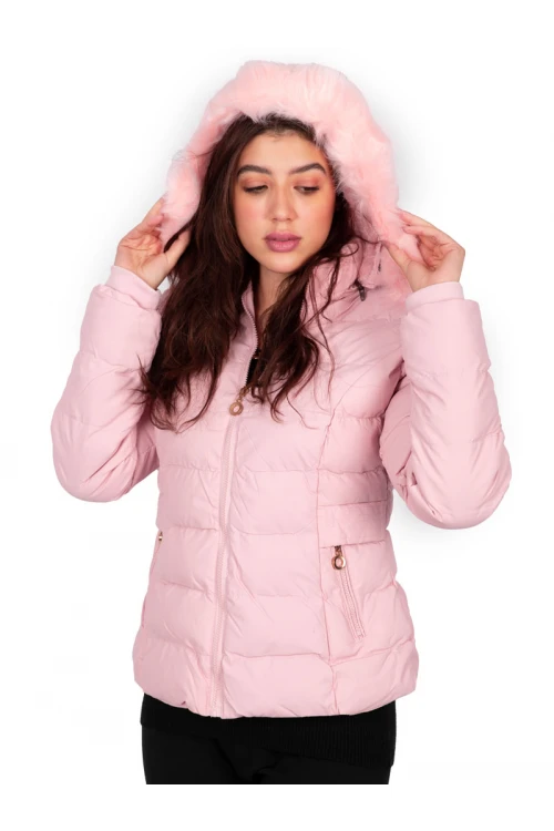 جاكيت شتوي بسحاب إغلاق مع قبعة فرو