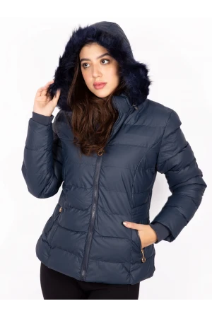 جاكيت شتوي بسحاب إغلاق مع قبعة فرو