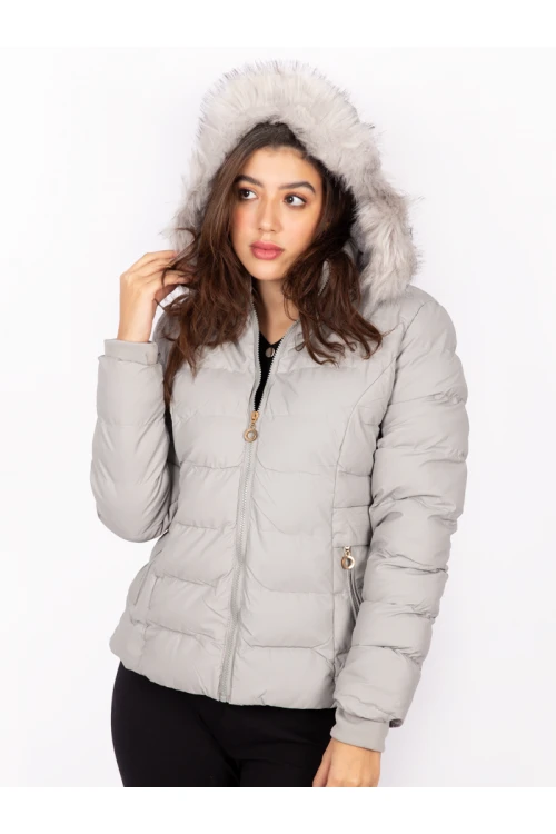 جاكيت شتوي بسحاب إغلاق مع قبعة فرو