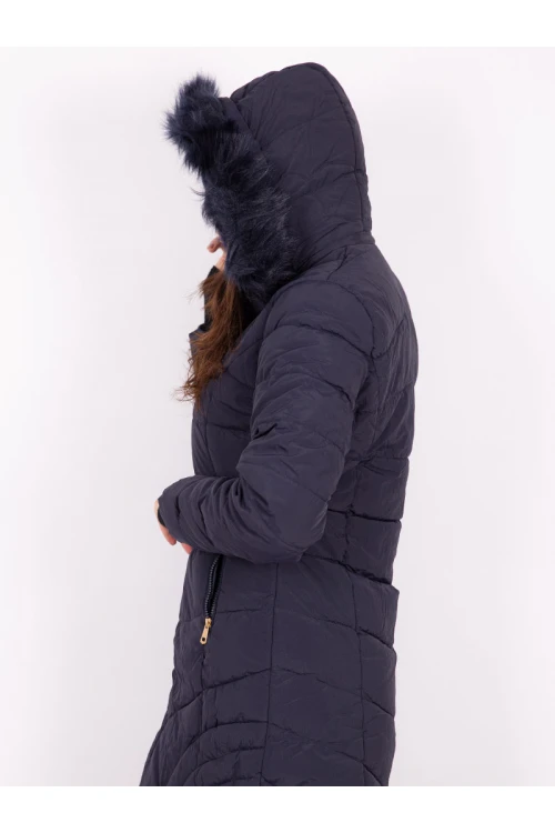 جاكيت شتوي متوسط الطول بقبعة فرو