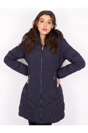 جاكيت شتوي متوسط الطول بقبعة فرو