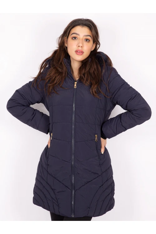 جاكيت شتوي متوسط الطول بقبعة فرو