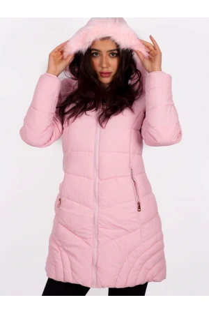 جاكيت شتوي متوسط الطول بقبعة فرو