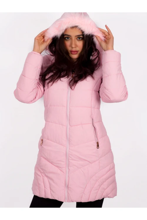 جاكيت شتوي متوسط الطول بقبعة فرو