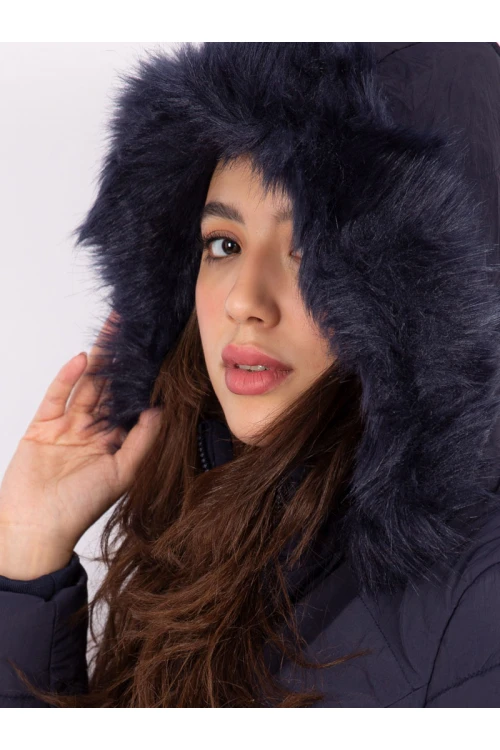 جاكيت شتوي متوسط الطول بقبعة فرو