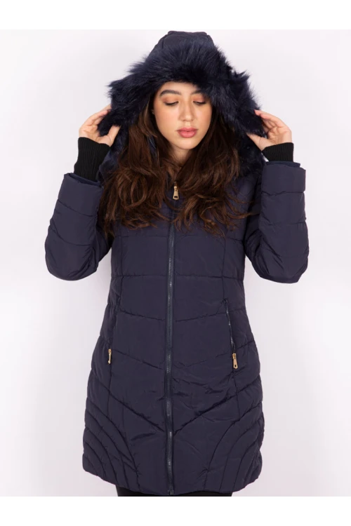 جاكيت شتوي متوسط الطول بقبعة فرو