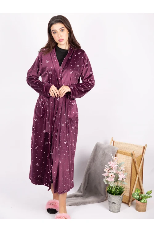 روب مخمل بجيوب و حزام