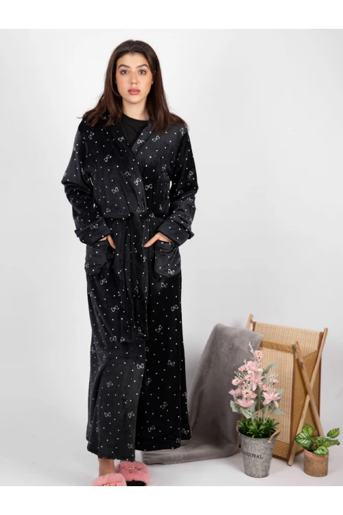 روب مخمل بجيوب و حزام