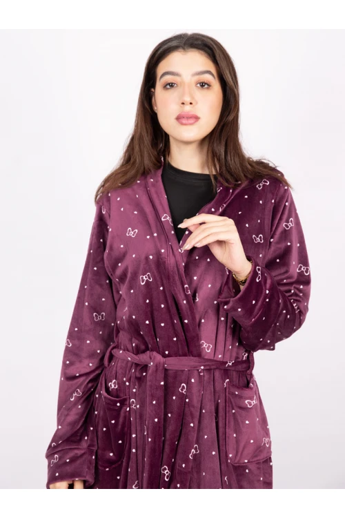 روب مخمل بجيوب و حزام