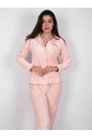 بيجاما شتوية منقطة بأزرار إغلاق