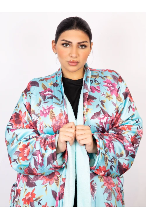 روب ساتان مبطن بالفرو مع حزام ربط