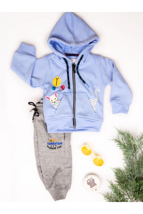 طقم مواليد جاكيت بسحاب إغلاق مع بطلون