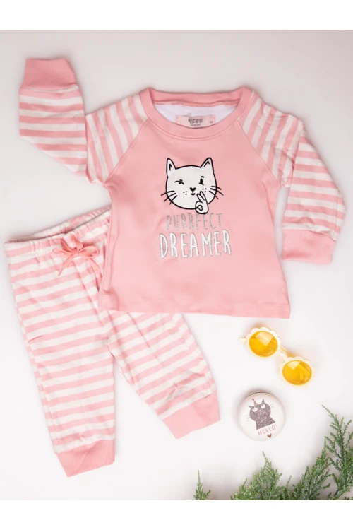 بيجامة مواليد بنطلون مخططة مع تيشيرت بأكمام طويلة
