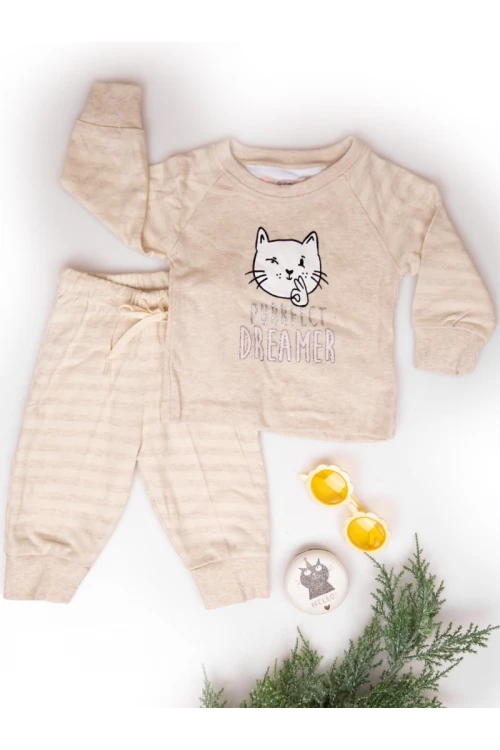 بيجامة مواليد بنطلون مخططة مع تيشيرت بأكمام طويلة