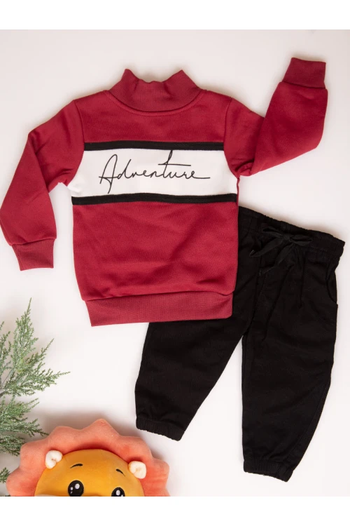 طقم مواليد بنطلون مع بلوفر بياقة عالية