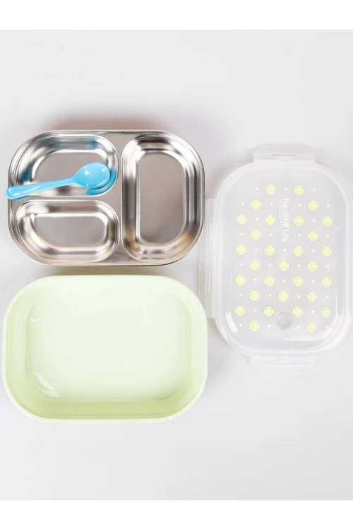 حافظة طعام طبقتين مع ملعقة