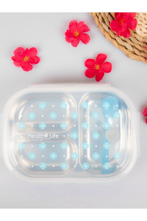 حافظة طعام طبقتين مع ملعقة