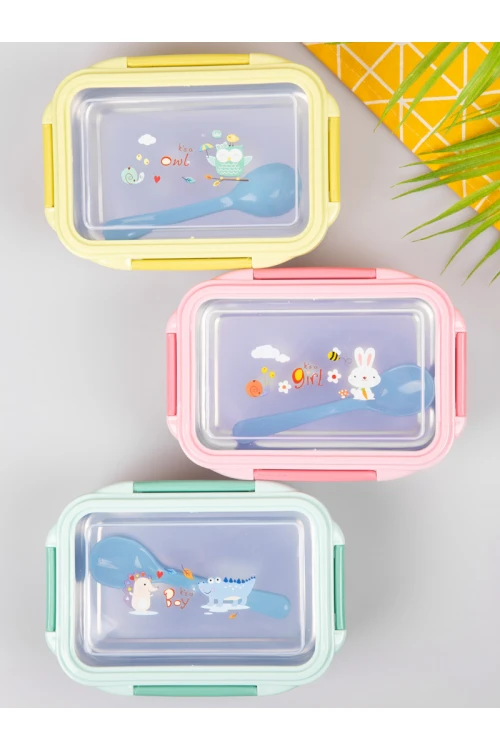 حافظة طعام بغطاء شفاف و ملعقة