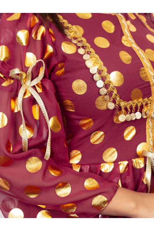 جلابية يوم التأسيس مزمومة الخصر بطبعات ذهبية