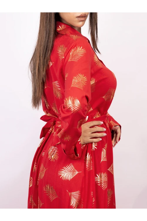 جلابيه كم طويل مع حزام بطبعات