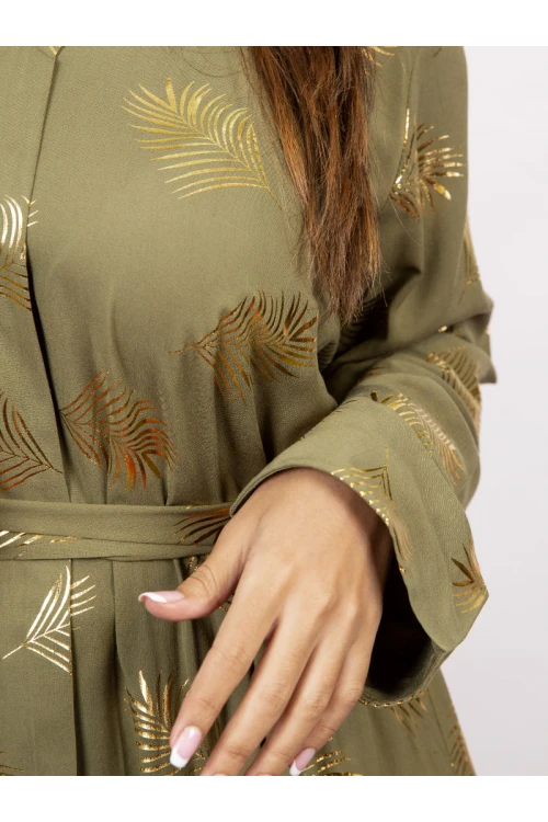 جلابيه كم طويل مع حزام بطبعات