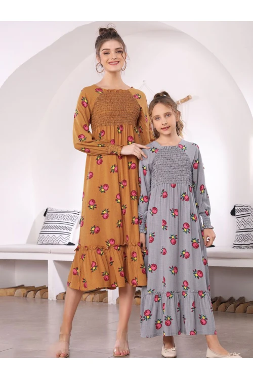 جلابية قطن ميدي بأكمام طويلة ونقشات مثالية