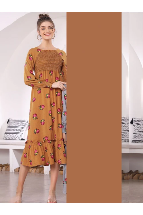 جلابية قطن ميدي بأكمام طويلة ونقشات مثالية