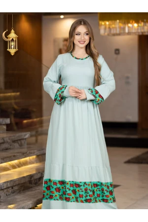 جلابية رمضانية بأكمام طويلة واطراف مزينة بالزهور