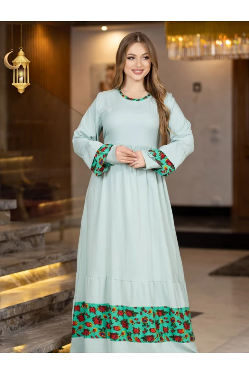 جلابية رمضانية بأكمام طويلة واطراف مزينة بالزهور