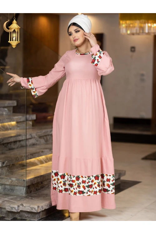 جلابية رمضانية بأكمام طويلة واطراف مزينة بالزهور
